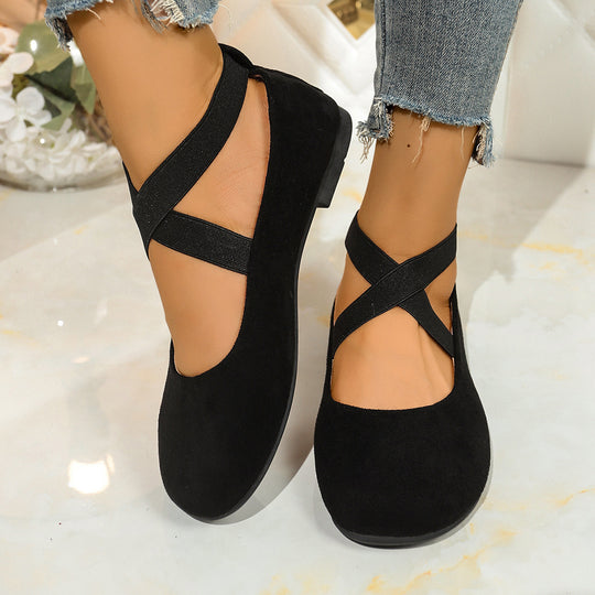 Damen Ballerinas mit elastischen Kreuzriemen und weichem Samtvelours-Obermaterial Shop Nory