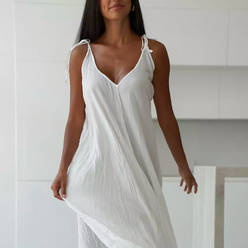 Damen Weiß Loose Idle Lange Slip Nachthemd Lässige Bequeme Oberbekleidung Hausbekleidung