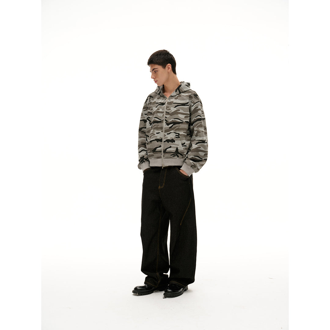 Unisex Oversize-Kapuzenjacke mit durchgehendem Reißverschluss und Camouflage-Print Shop Nory