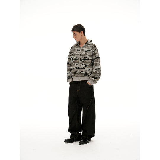 Unisex Oversize-Kapuzenjacke mit durchgehendem Reißverschluss und Camouflage-Print Shop Nory