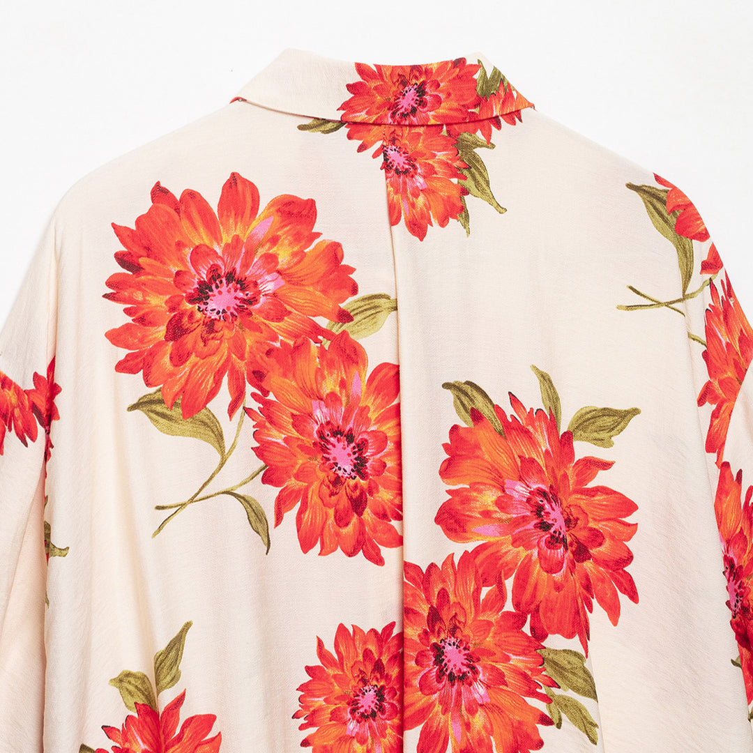 Damen Oversize-Hemdbluse mit großflächigem Blumenprint, Reverskragen und durchgehender Knopfleiste Shop Nory