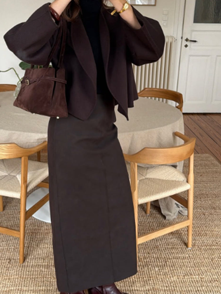 Damen Zweiteiliges Tailoring-Set mit cropped Blazer und hochtailliertem Bleistift-Midirock Shop Nory