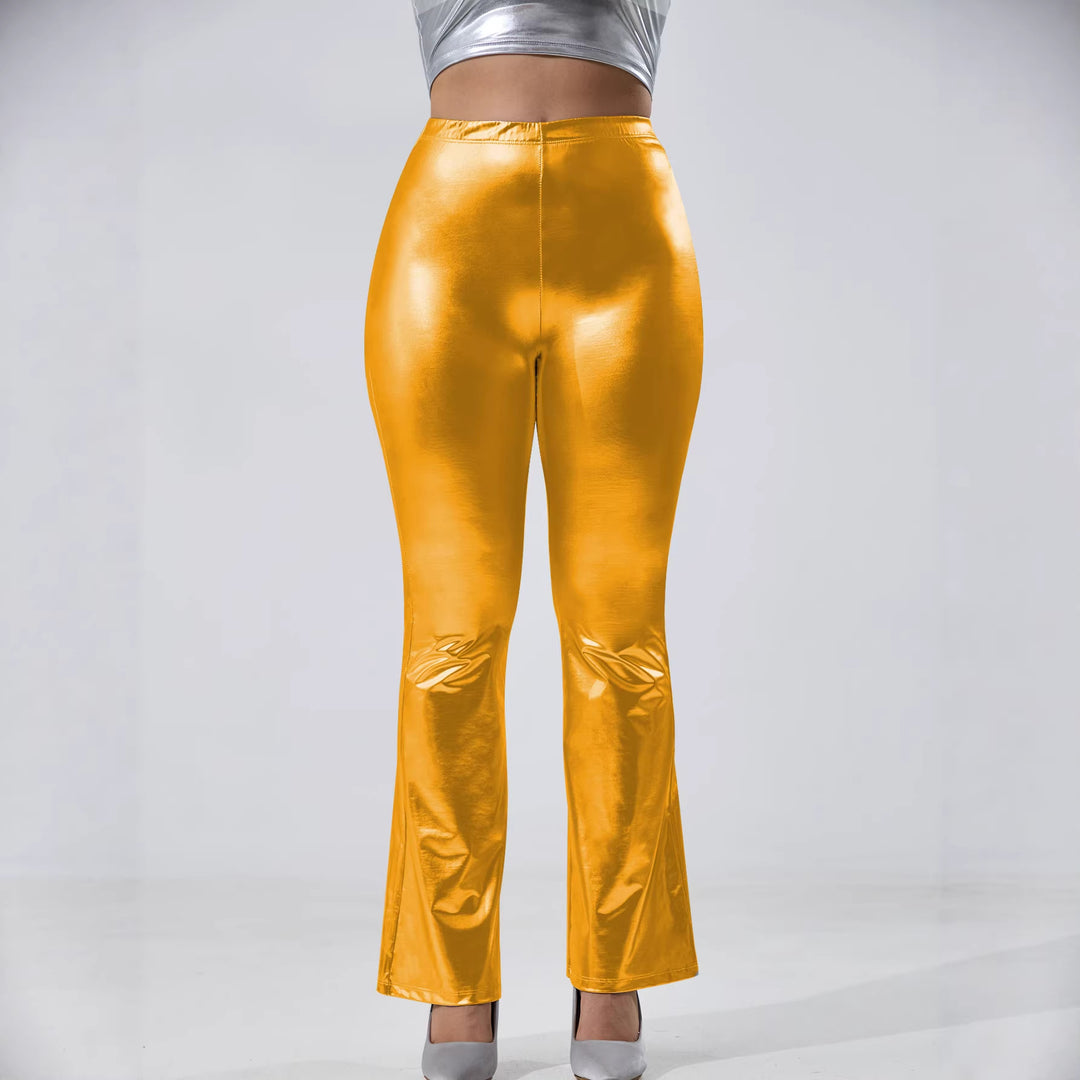 Damen Glänzende High-Waist Schlaghose mit Metallic-Finish Shopy Nory