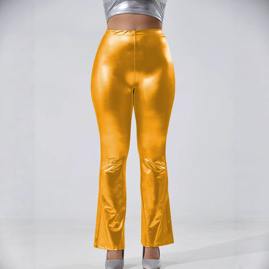Damen Glänzende High-Waist Schlaghose mit Metallic-Finish Shopy Nory