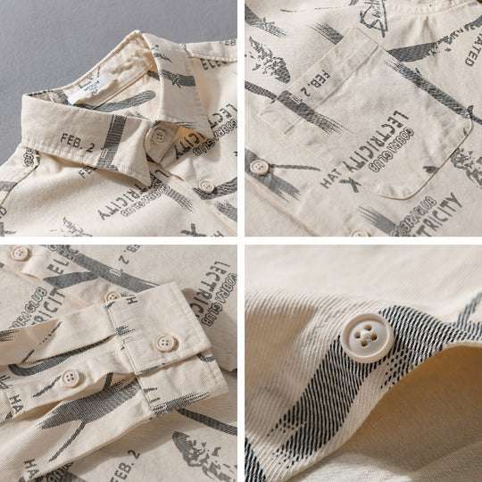 Herren Leichtes Baumwoll-Crinkle Hemd im Relaxed-Fit mit Typo-Alloverprint und aufgesetzter Brusttasche Shop Nory
