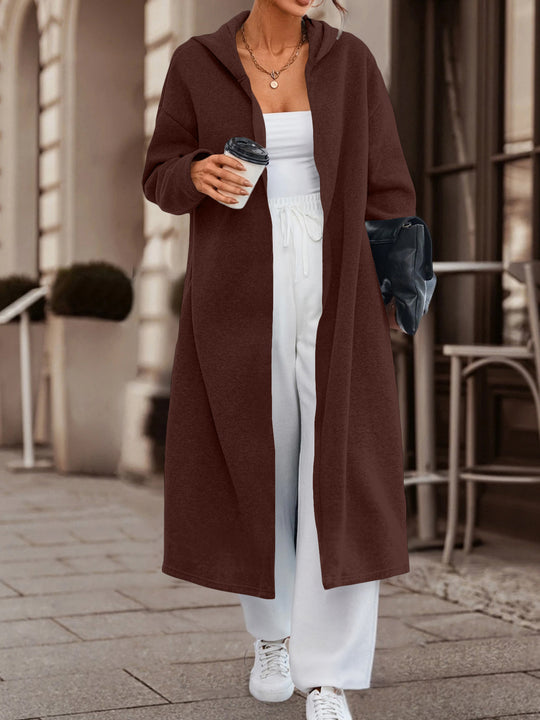 Damen Langer Oversize Kapuzenmantel mit offener Front und weichem Fleece Shop Nory