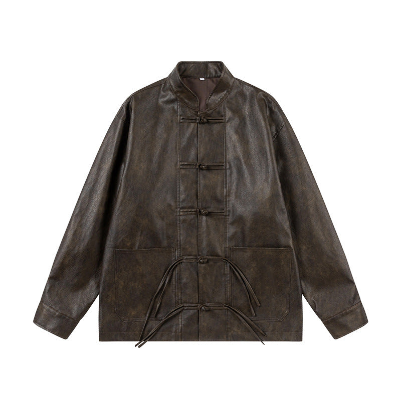 Unisex Asiatisch inspiriertes Oversize-Jackett mit Mandarinkragen und Knotenverschlüssen Shop Nory