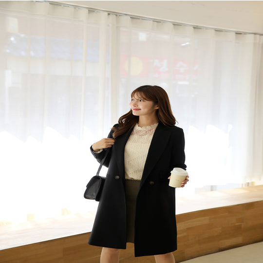 Damen Knieumspielender Einreihiger Wollmix-Longmantel im minimalistischen Tailoring Shop Nory