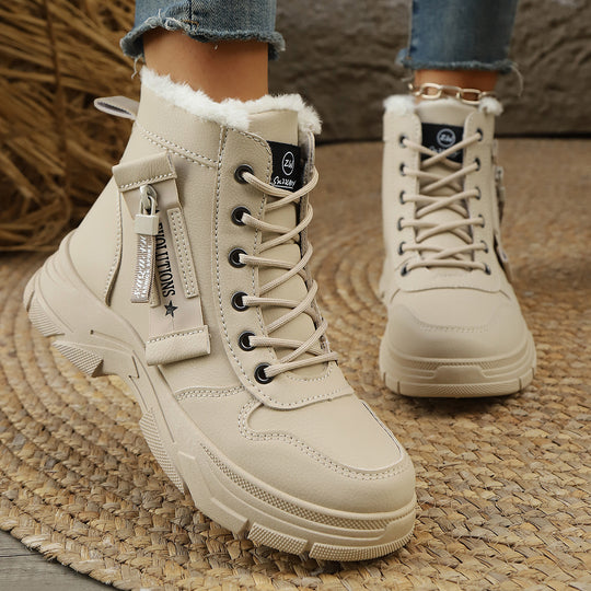 Damen Gefütterte Schnür-Stiefelette mit dicker Profilsohle und Seitenreißverschluss Shop Nory