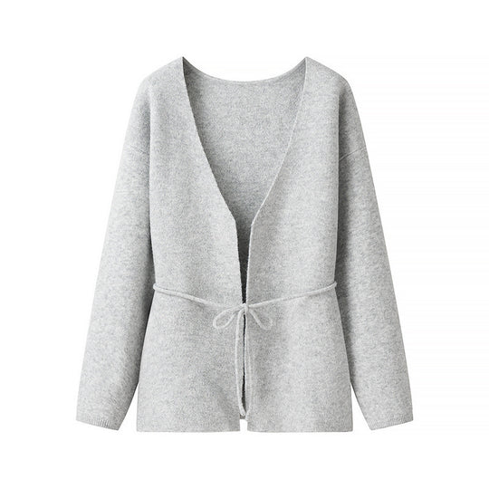 Damen Wickel-Cardigan aus grob gestricktem Wollmix mit V‑Ausschnitt und Ballonärmeln Shop Nory