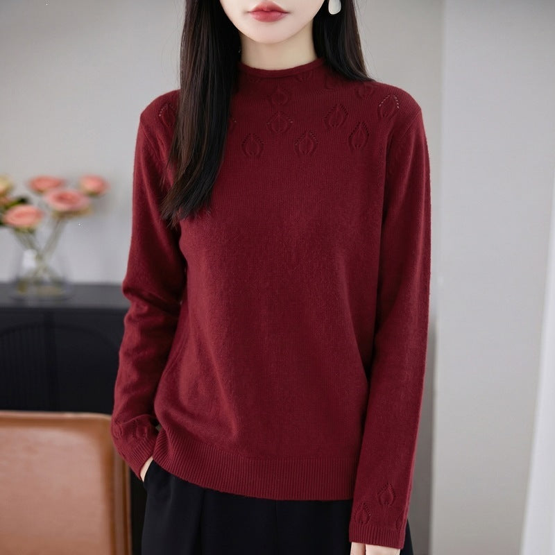 Damen Kurzrollkragenpullover aus Feinstrick mit Ajour‑Yoke und geripptem Saum Shop Nory