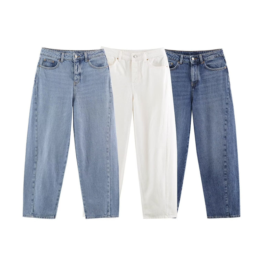 Damen Hochtaillierte weite Jeans mit geradem Bein und Cropped-Länge Shop Nory