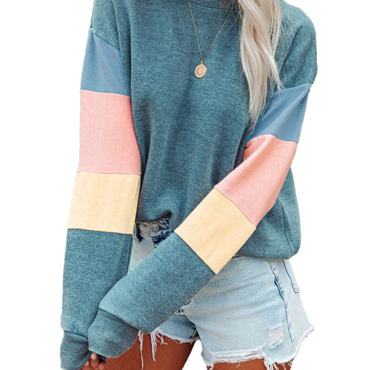 Damen Freizeitpullover mit buntem Ärmeldesign