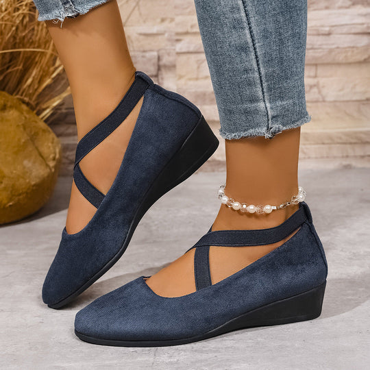 Damen Wedge-Ballerinas mit elastischem Kreuzband-Design und rutschfester Sohle