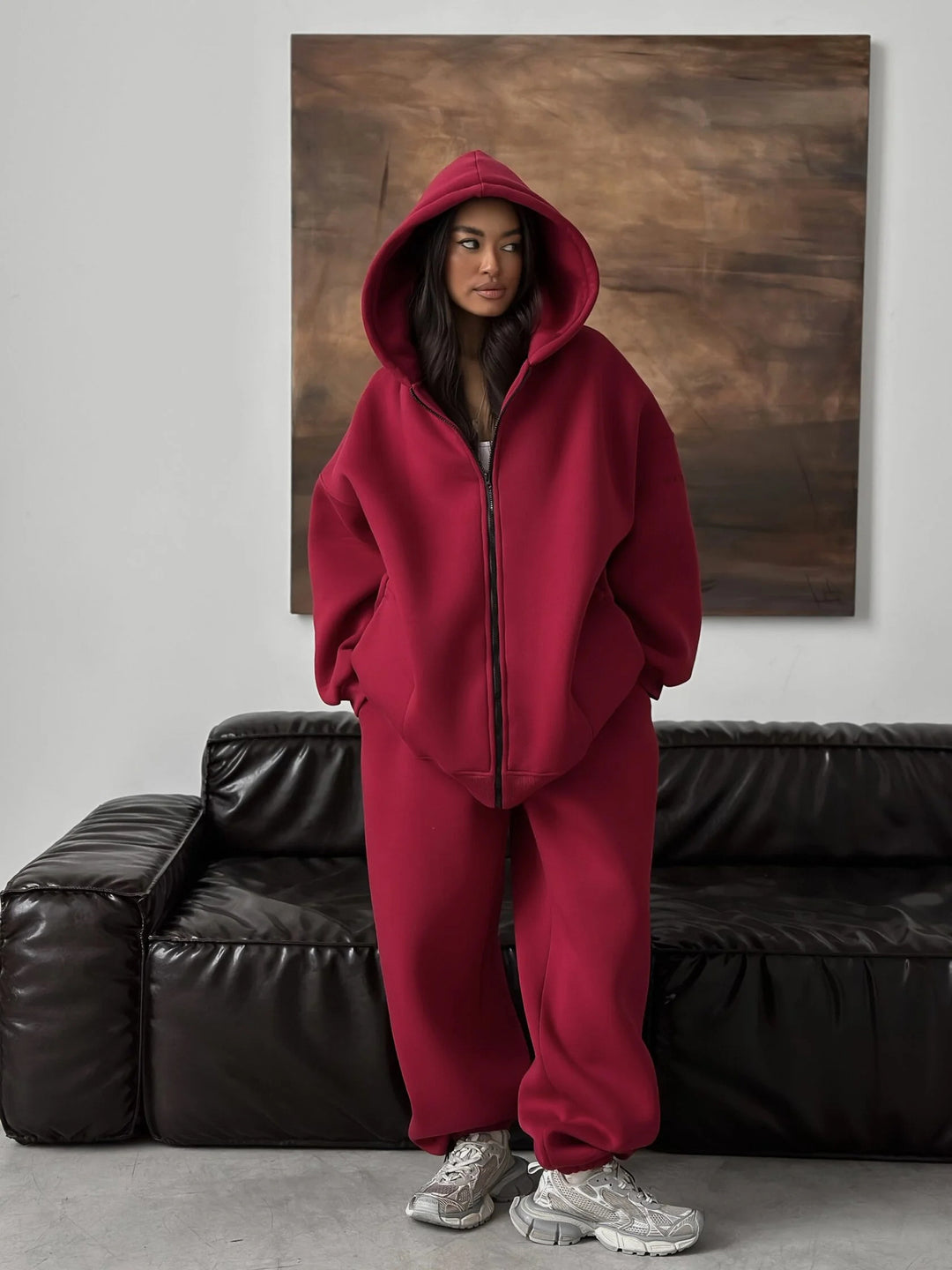 Damen Oversize-Kapuzenjacke mit verdecktem Reißverschluss und komfortabler Scuba-Optik Shop Nory