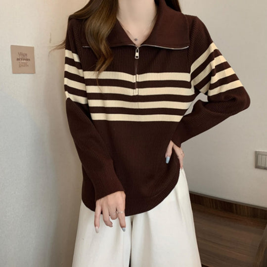 Damen Modischer Pullover mit Stehkragen und Reißverschluss Shop Nory
