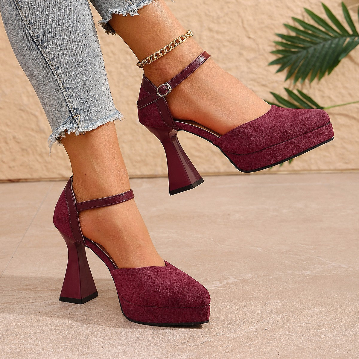 Damen Elegante Plateau-Pumps mit Riemchen