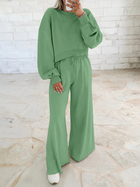 Damen Kurzpullover- und Palazzohose Lounge-Set mit Ballonärmeln Shop Nory