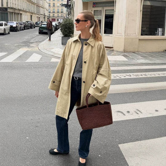 Damen Oversize Baumwoll-Mix Trenchcoat mit mittellangem, geradem Schnitt Shop Nory