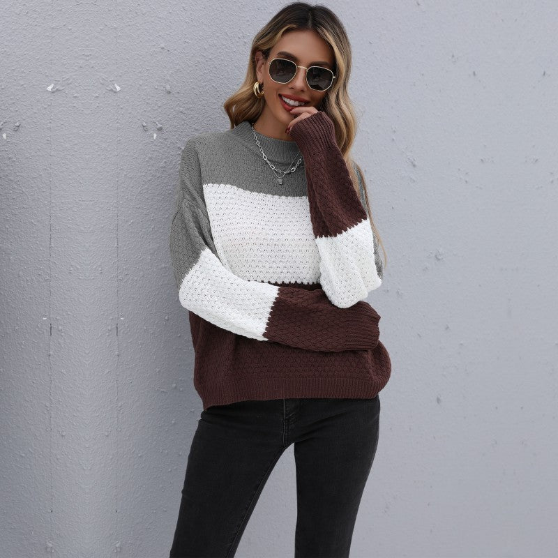 Damen Modischer Strickpullover mit farblich abgesetzten Ärmeln Shop Nory