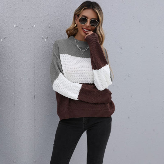 Damen Modischer Strickpullover mit farblich abgesetzten Ärmeln Shop Nory