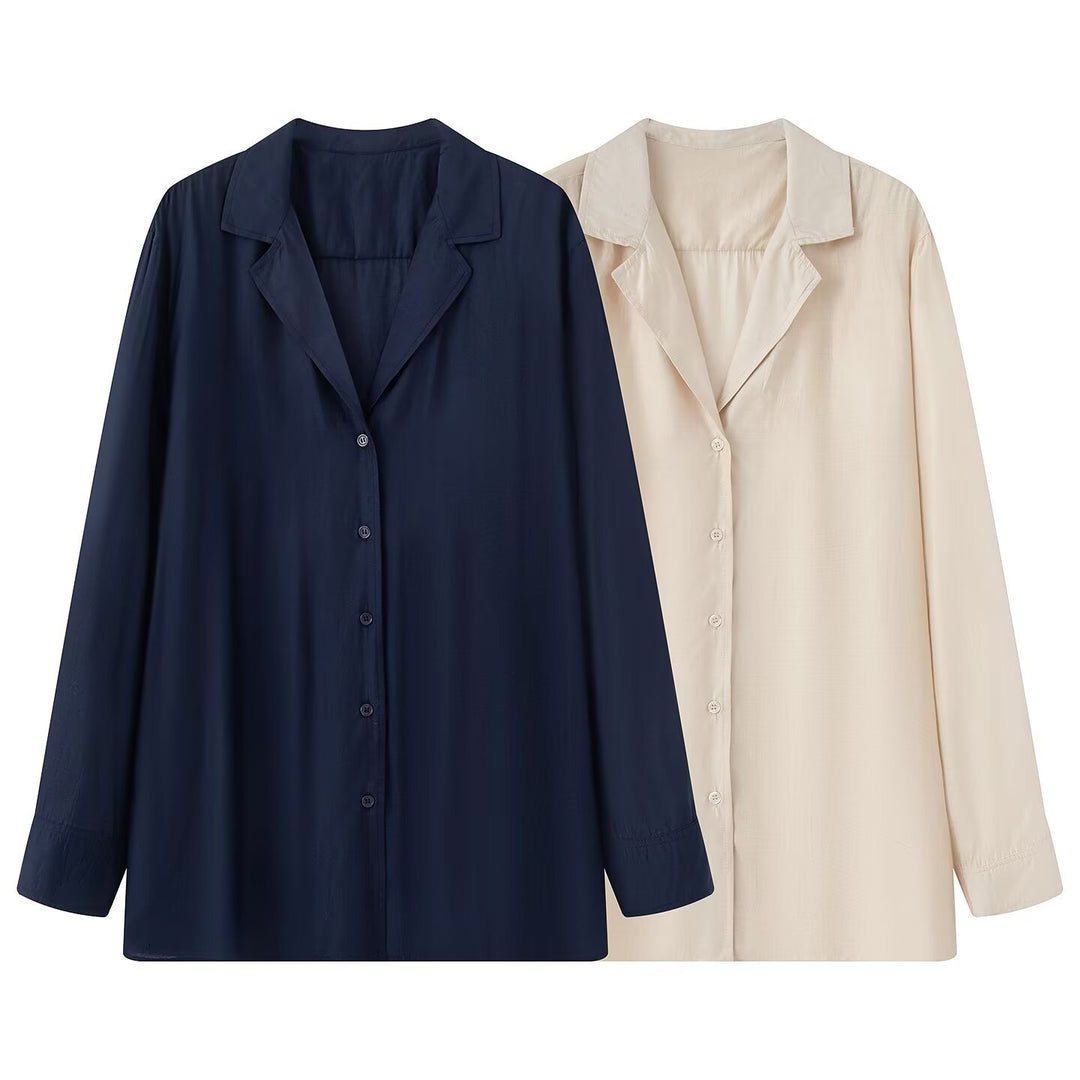 Damen Oversize-Bluse mit Reverskragen und durchgehender Knopfleiste Shop Nory