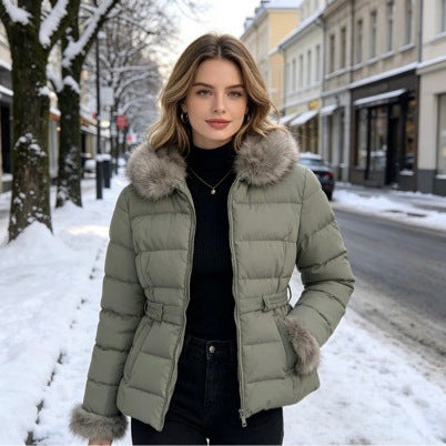 Damen nan kurze taillierte Wintersteppjacke mit abnehmbarem Webpelzkragen, tonalen Taillenriegeln und verdecktem zweiwege-reißverschluss Shop Nory