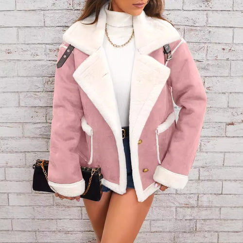 Damen nan kurz geschnittene Lammfelloptik Fliegerjacke Shop Nory