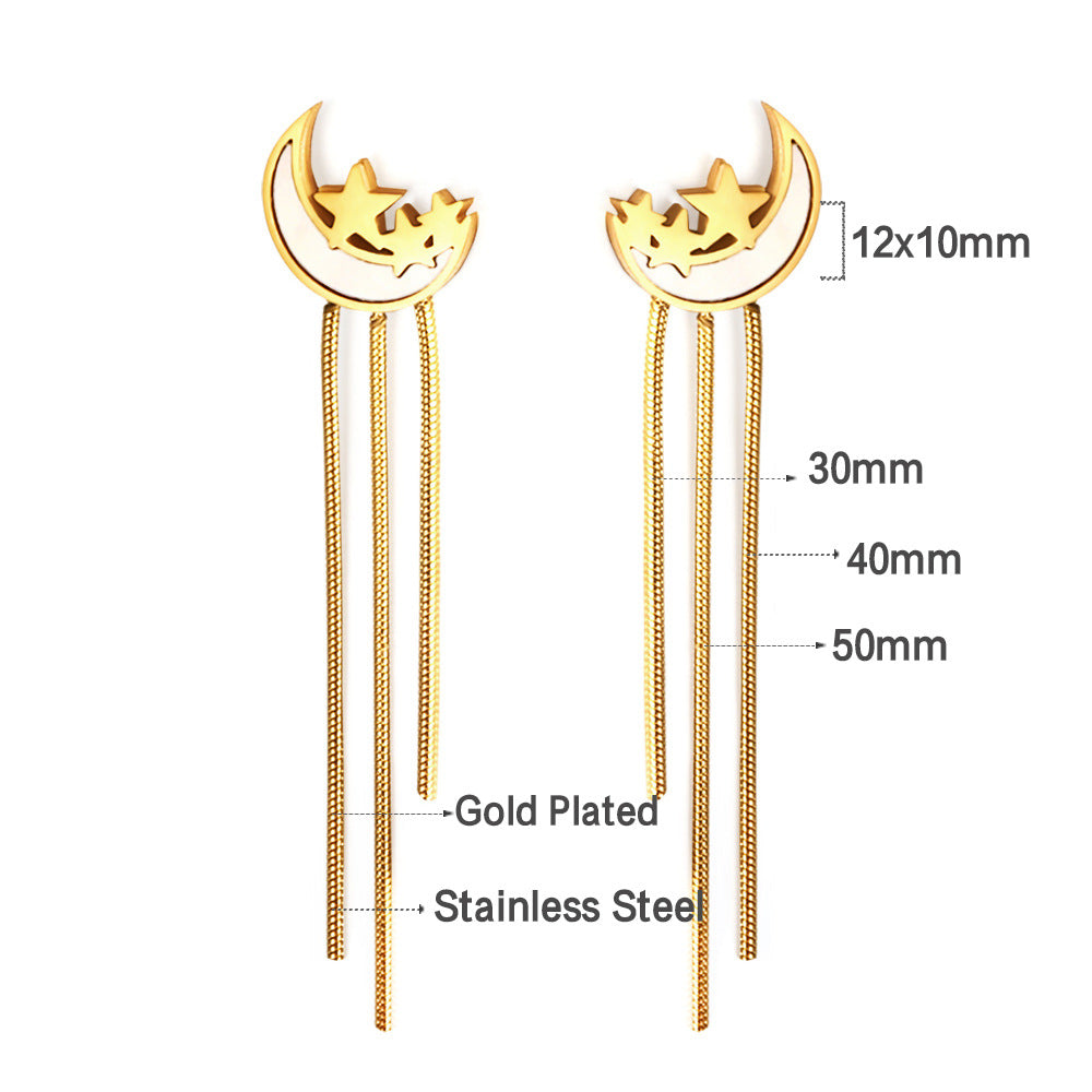 Damen Hängende Ohrringe mit verschiedenen Längen und goldplattiertem Mond- und Sternendesign Shop Nory
