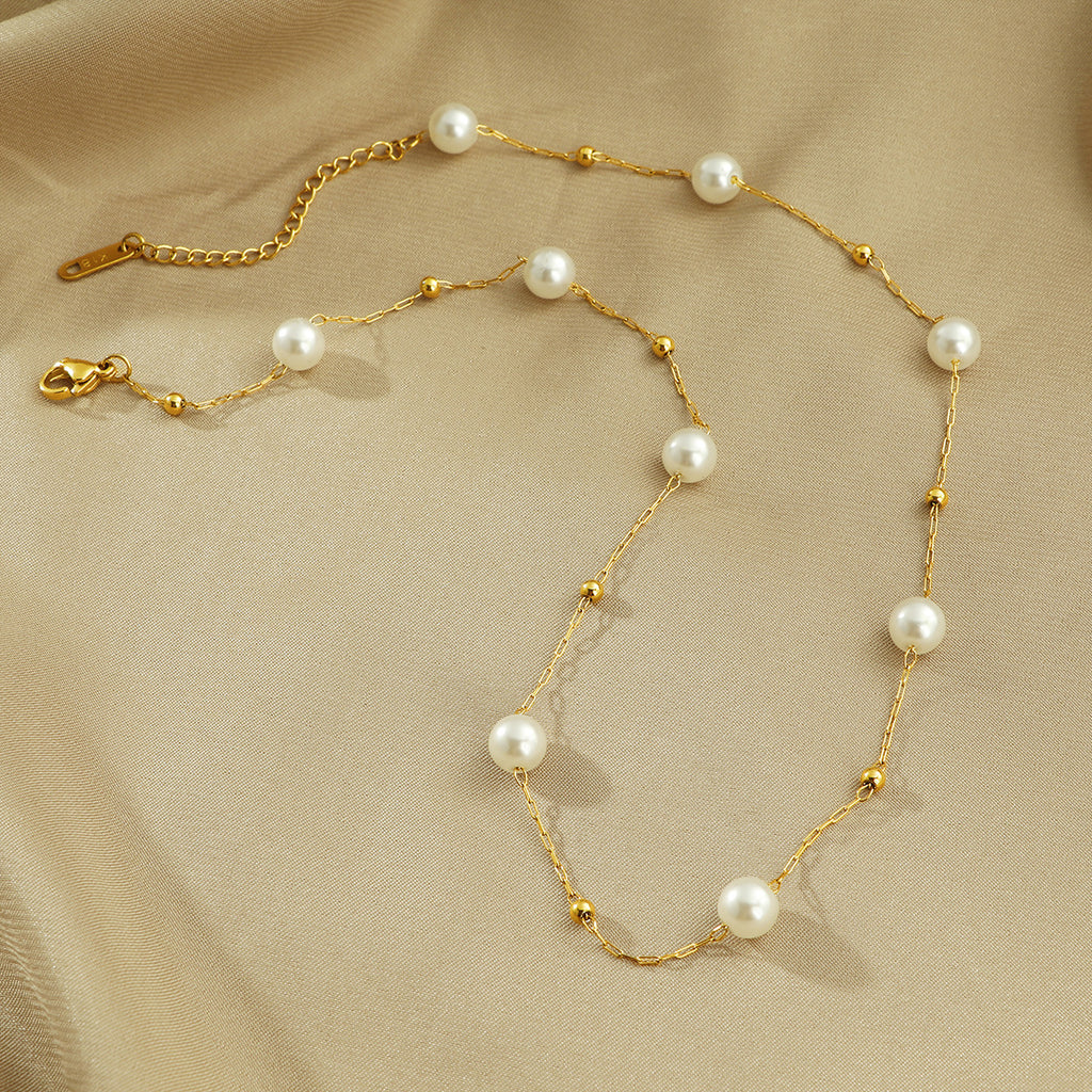 Frauen Elegante Perlen- und Goldketten-Halskette Shop Nory
