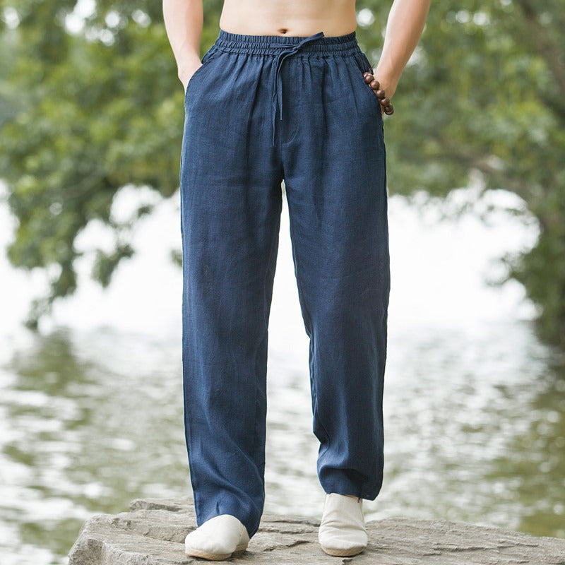 Herren lässige Leinenhose mit elastischem Bund und praktischen Seitentaschen
