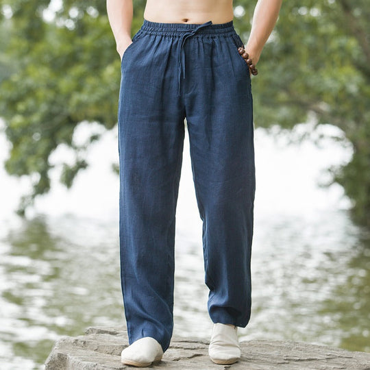 Herren lässige Leinenhose mit elastischem Bund und praktischen Seitentaschen
