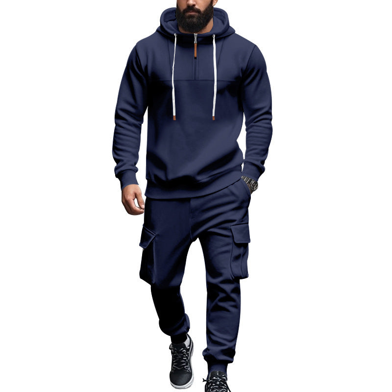 Herren nan Cargo-Joggingset mit Halbzip-Kapuzenpullover und Kordelbund-Cargohose Shop Nory