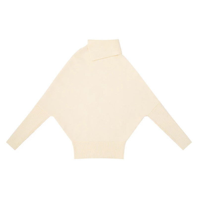 Damen Oversize-Pullover mit Rollkragen, asymmetrischer Schulter-Knopfleiste und Zopfstrick-Details Shop Nory
