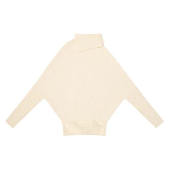 Damen Oversize-Pullover mit Rollkragen, asymmetrischer Schulter-Knopfleiste und Zopfstrick-Details Shop Nory