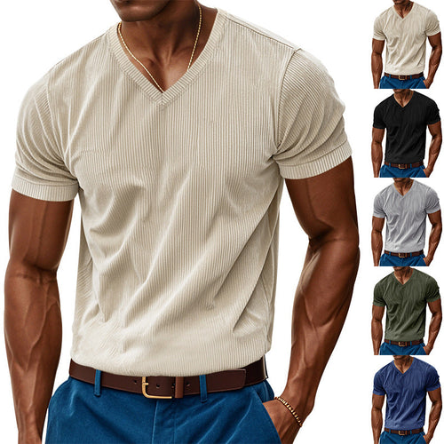 Herren modernes V-Ausschnitt T-Shirt mit strukturierter Oberfläche