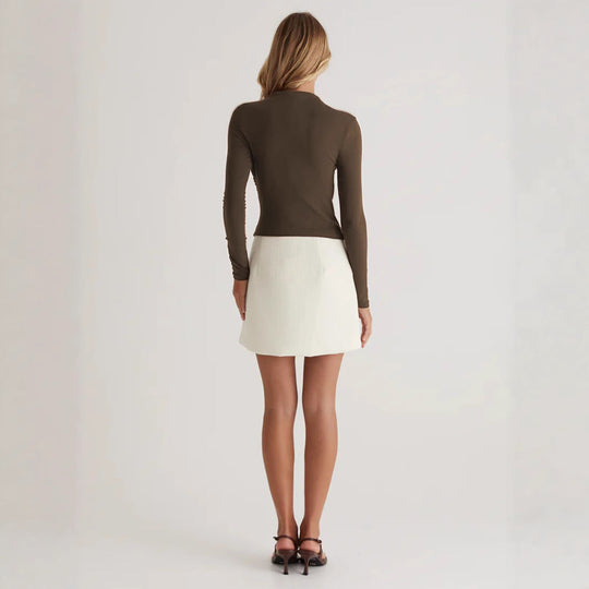 Damen Langarmshirt mit elegantem Wickeldesign und hochgeschlossenem Kragen