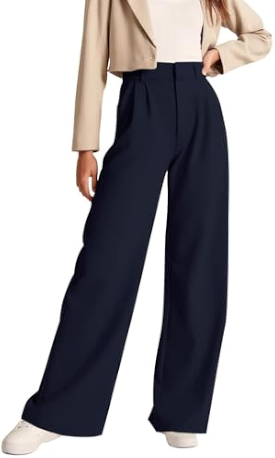 Damen Hochtaillierte Bundfalten-Hose im Palazzo-Stil mit weitem Bein Shop Nory