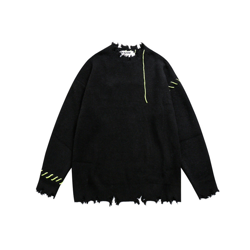 Unisex Oversize Grobstrick-Pullover mit Destroy-Effekt und Ziernähten Shop Nory