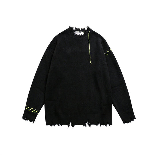 Unisex Oversize Grobstrick-Pullover mit Destroy-Effekt und Ziernähten Shop Nory