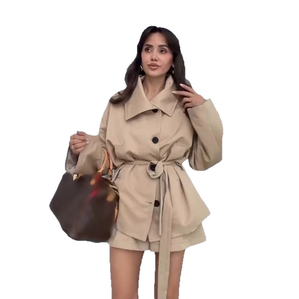 Damen Taillierte Kurzjacke mit Bindegürtel und überschnittenen Ärmeln Shop Nory