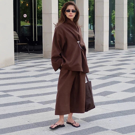 Damen Oversized Wickelblazer mit Sicherheitsnadel & weiter Anzughose Shop Nory