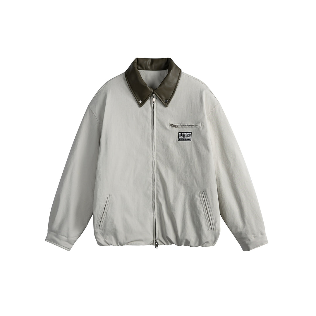 Unisex Oversized Blousonjacke mit Kunstleder-Umlegekragen, Zwei-Wege-Reißverschluss und elastischem Saum Shop Nory