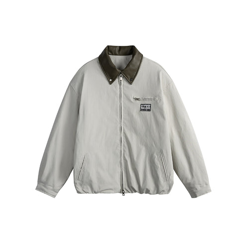 Unisex Oversized Blousonjacke mit Kunstleder-Umlegekragen, Zwei-Wege-Reißverschluss und elastischem Saum Shop Nory