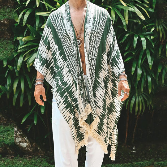Herren Leichter Ethno-Strandkaftan mit V-Ausschnitt und Fransen Shop Nory