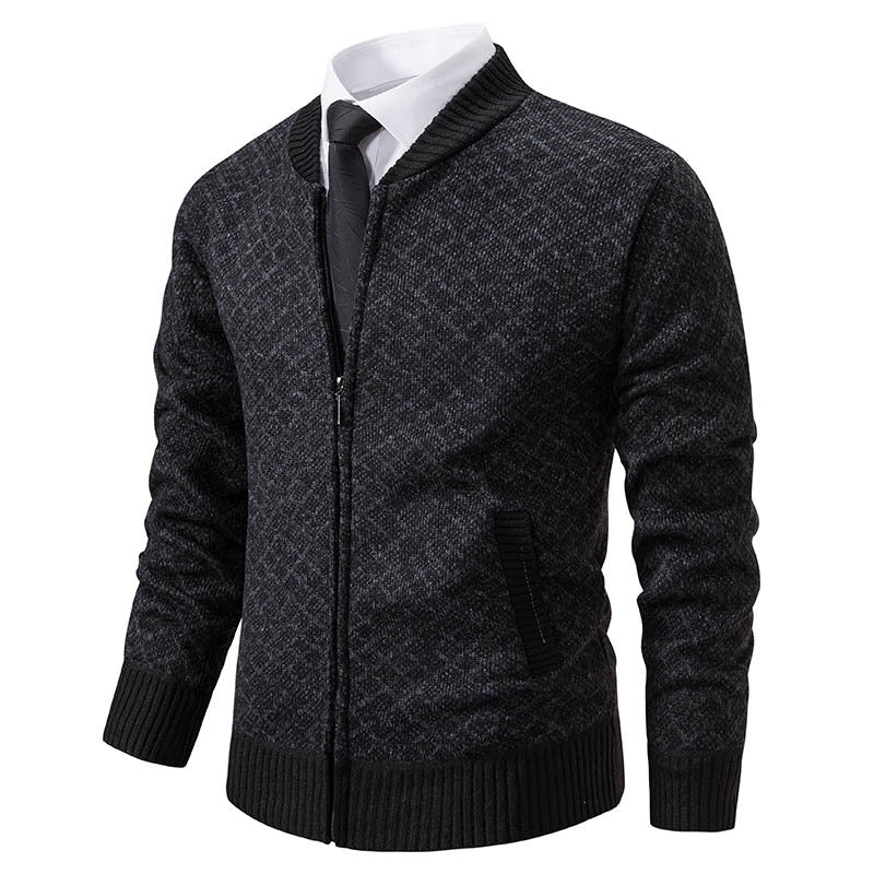 Herren Taillierter Jacquard-Zip-Cardigan mit Diamantstruktur und Eingrifftaschen Shop Nory
