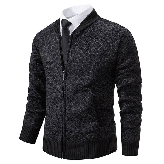 Herren Taillierter Jacquard-Zip-Cardigan mit Diamantstruktur und Eingrifftaschen Shop Nory