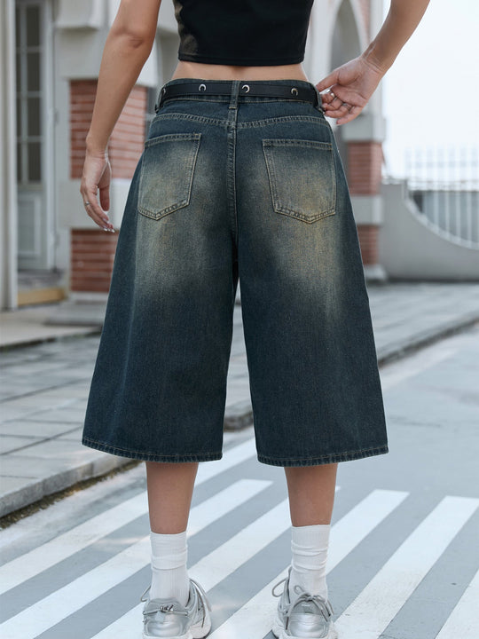 Damen Weite Denim-Culottes mit hohem Bund und praktischen Seitentaschen