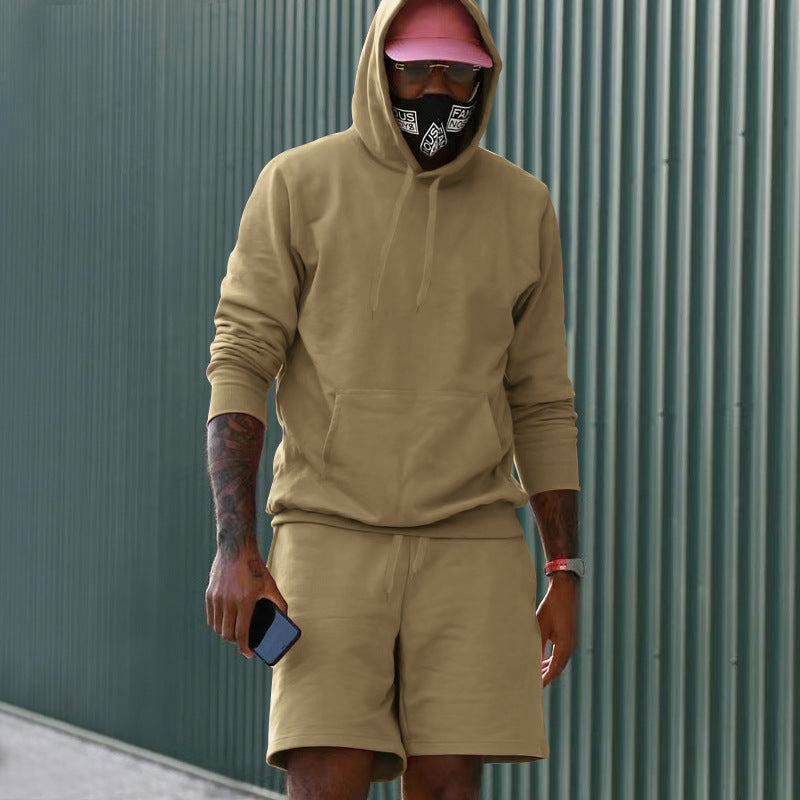 Herren nan zweiteiliges Freizeit-Set Hoodie und Sweatshorts aus French Terry mit Kängurutasche und Tunnelzug Shop Nory