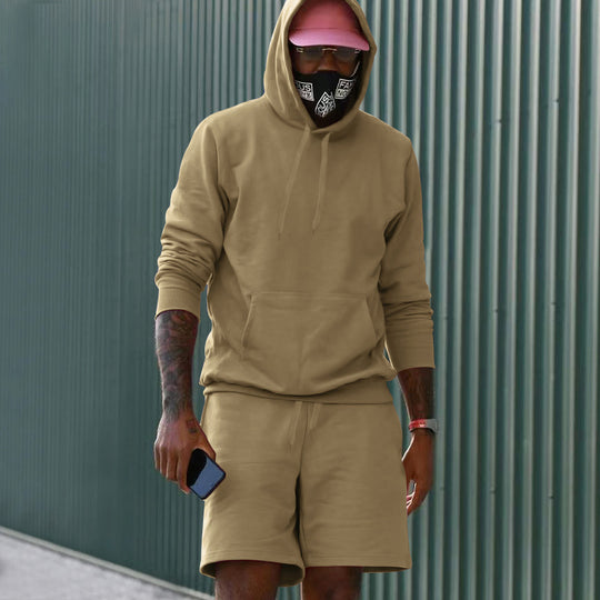 Herren nan zweiteiliges Freizeit-Set Hoodie und Sweatshorts aus French Terry mit Kängurutasche und Tunnelzug Shop Nory